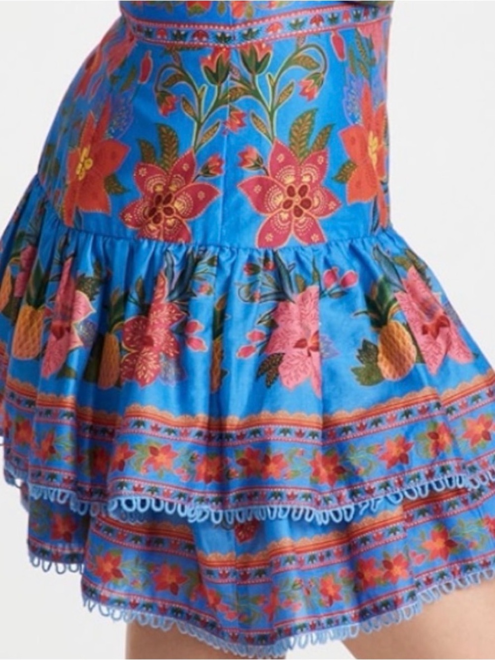 FARM Rio Bright Blue Floral Ruffled Mini Skirt